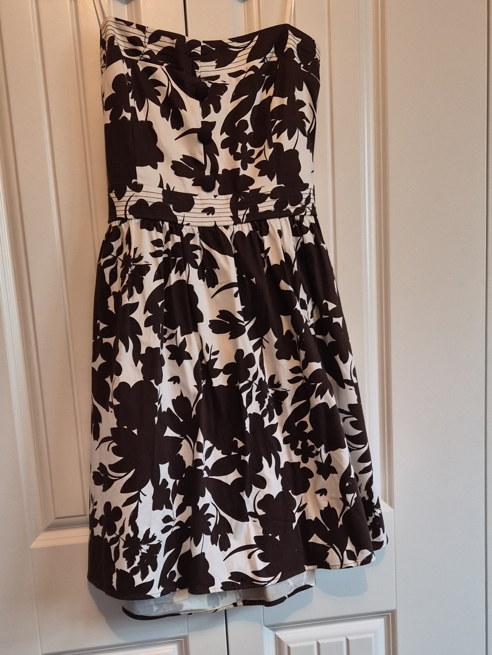 Strapless Brown and White Floral Fit & Flare Dress